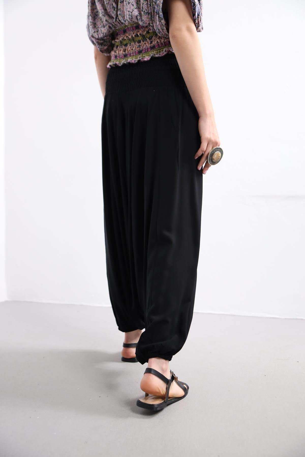 Siyah Drape Düşük Ağlı Şalvar - Şaman Butik Siyah Drape Düşük Ağlı Şalvar
