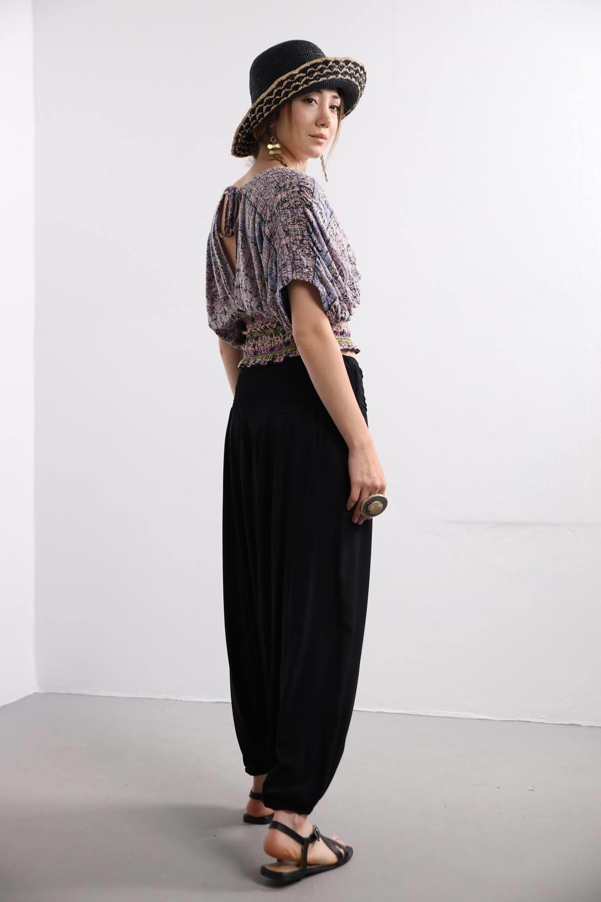 Siyah Drape Düşük Ağlı Şalvar - Şaman Butik Siyah Drape Düşük Ağlı Şalvar