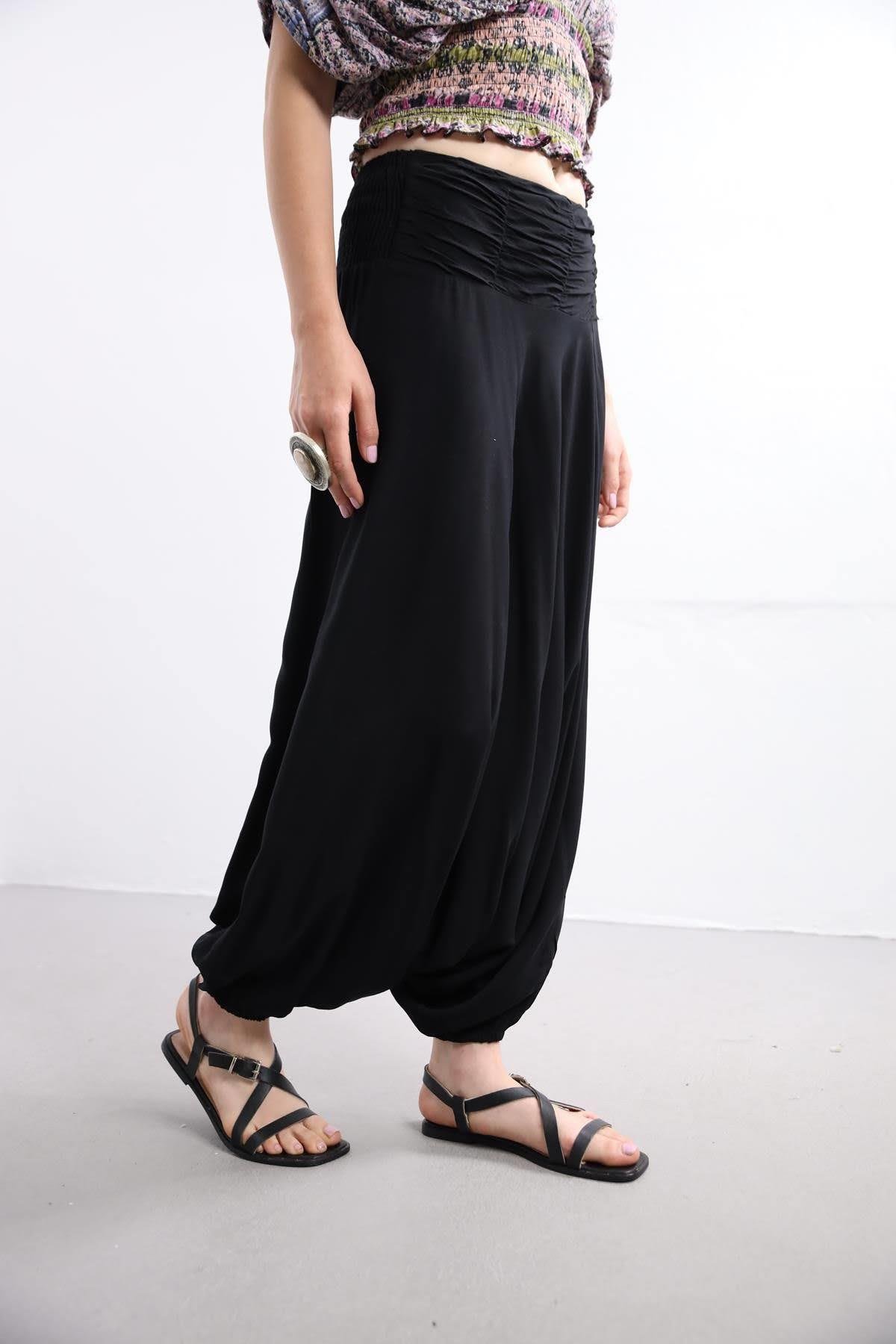 Siyah Drape Düşük Ağlı Şalvar - Şaman Butik Siyah Drape Düşük Ağlı Şalvar