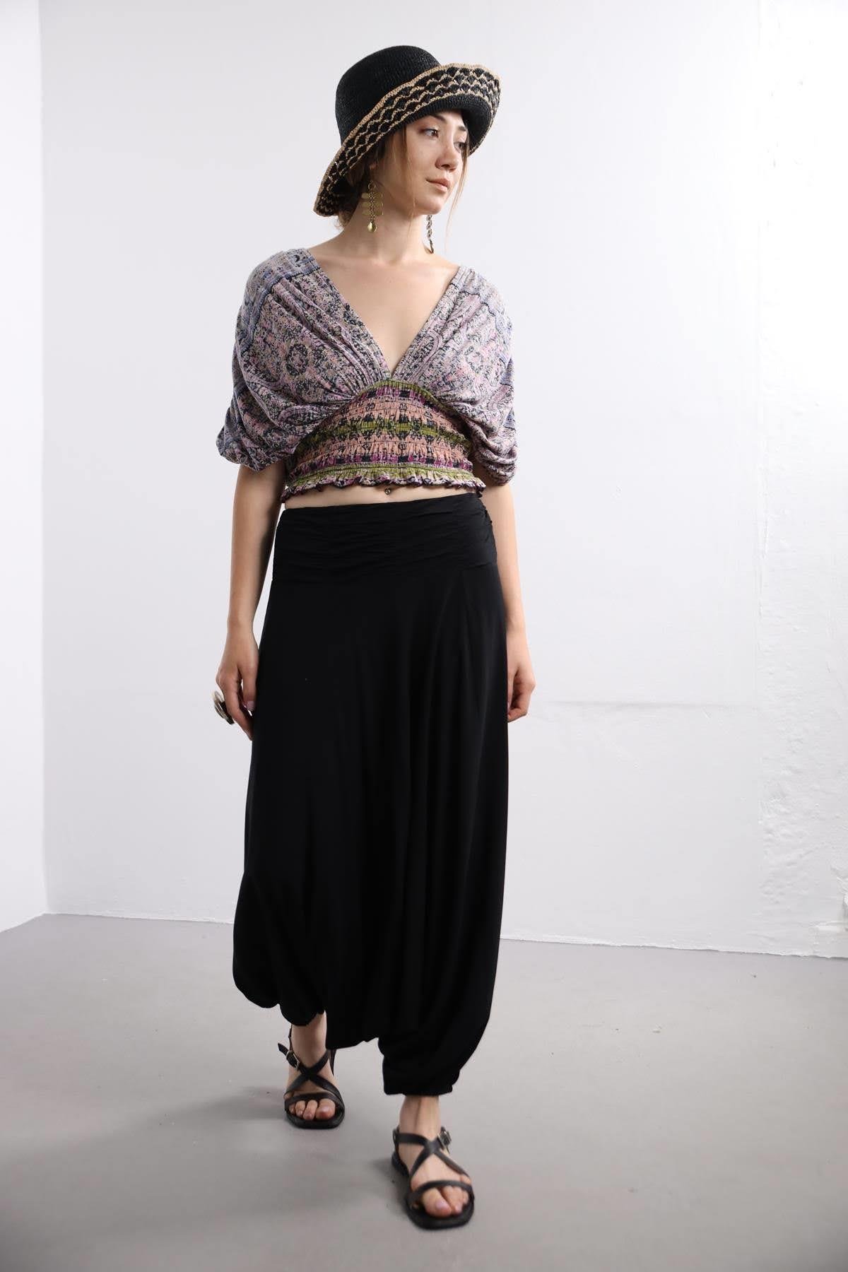 Siyah Drape Düşük Ağlı Şalvar - Şaman Butik Siyah Drape Düşük Ağlı Şalvar