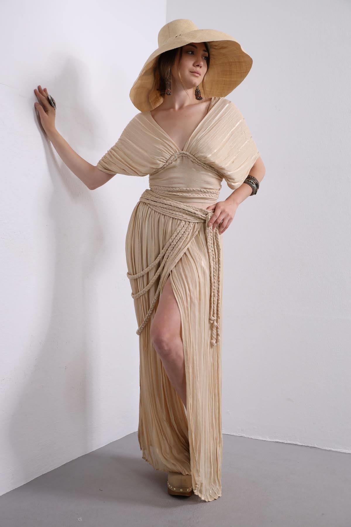 Beige Wrap Top And Skirt Set Beige Wrap Top And Skirt Set