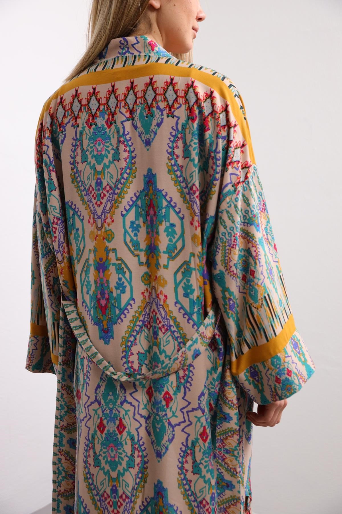 Krem Rengi Desenli Kimono Pantolon Takım - Şaman Butik - Bohem Giyim ve Aksesuar | Kadın & Erkek Krem Rengi Desenli Kimono Pantolon Takım
