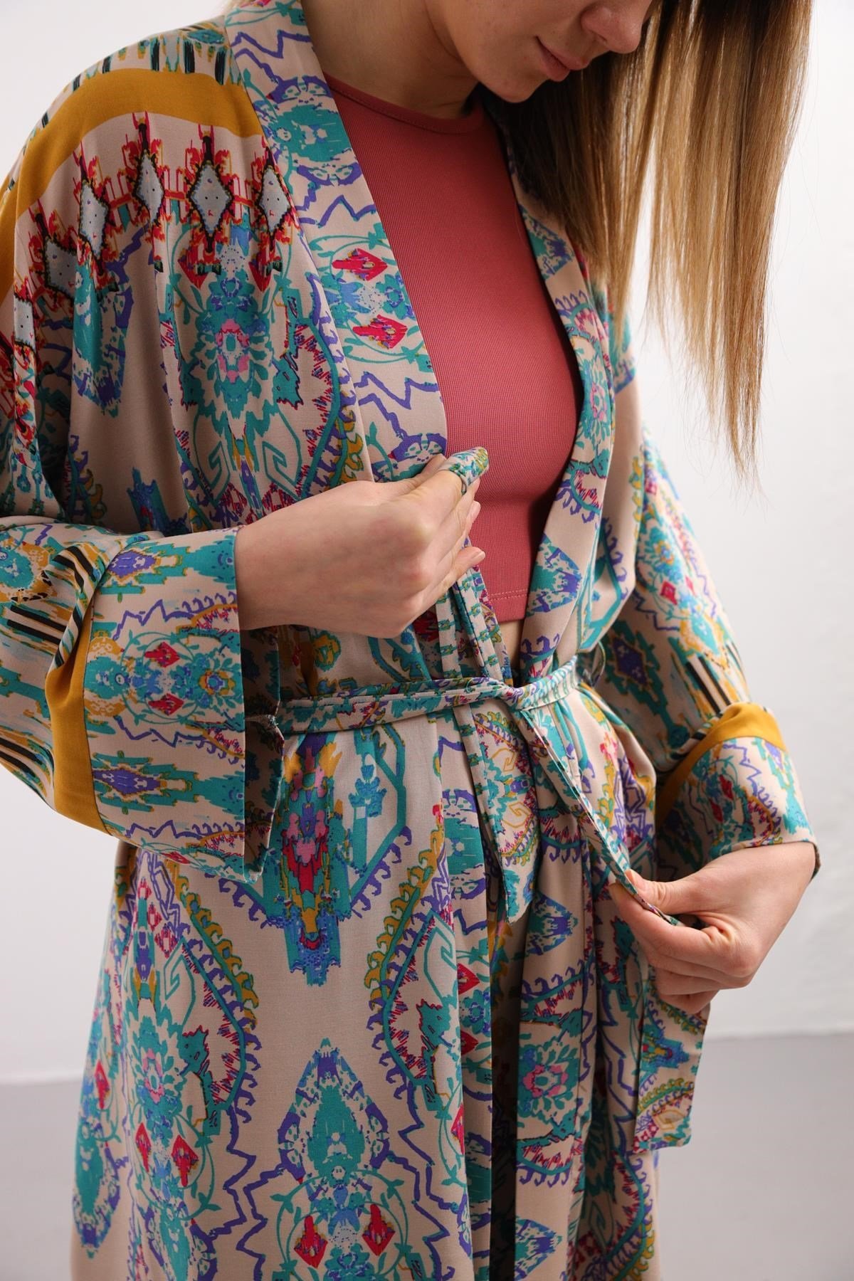 Krem Rengi Desenli Kimono Pantolon Takım - Şaman Butik - Bohem Giyim ve Aksesuar | Kadın & Erkek Krem Rengi Desenli Kimono Pantolon Takım