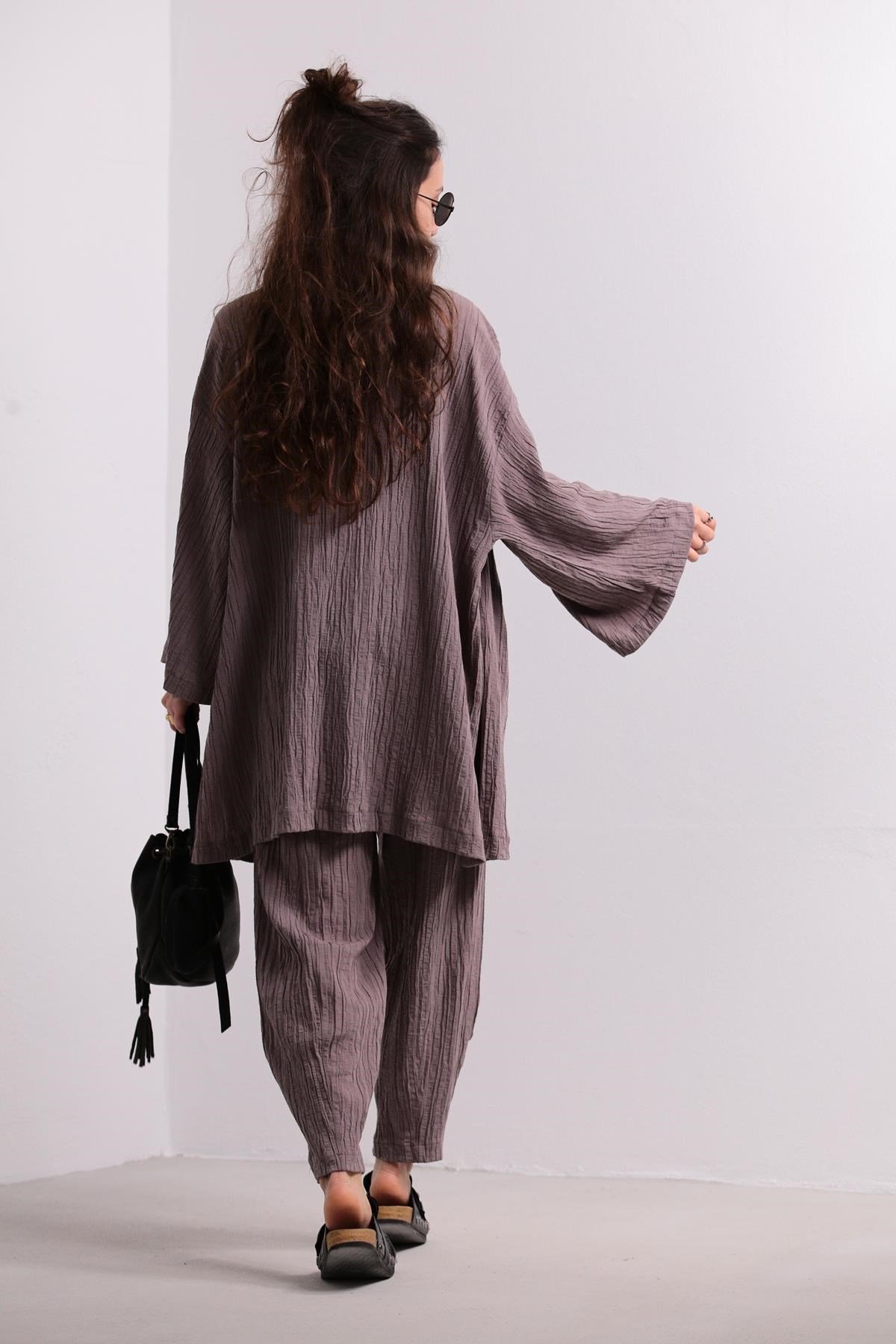 Vizon Gofre Kimono Pantolon Takım - Şaman Butik Vizon Gofre Kimono Pantolon Takım