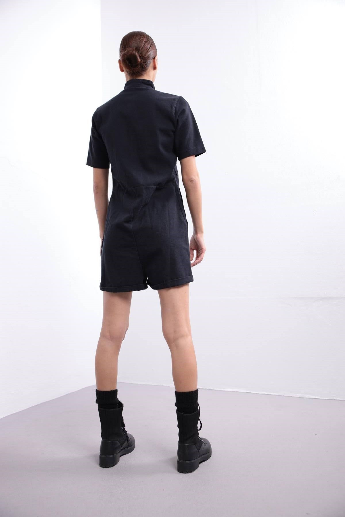 Black Big Pocket Jumpsuit - Saman Butik | Shop Online Black Big Pocket Jumpsuit
