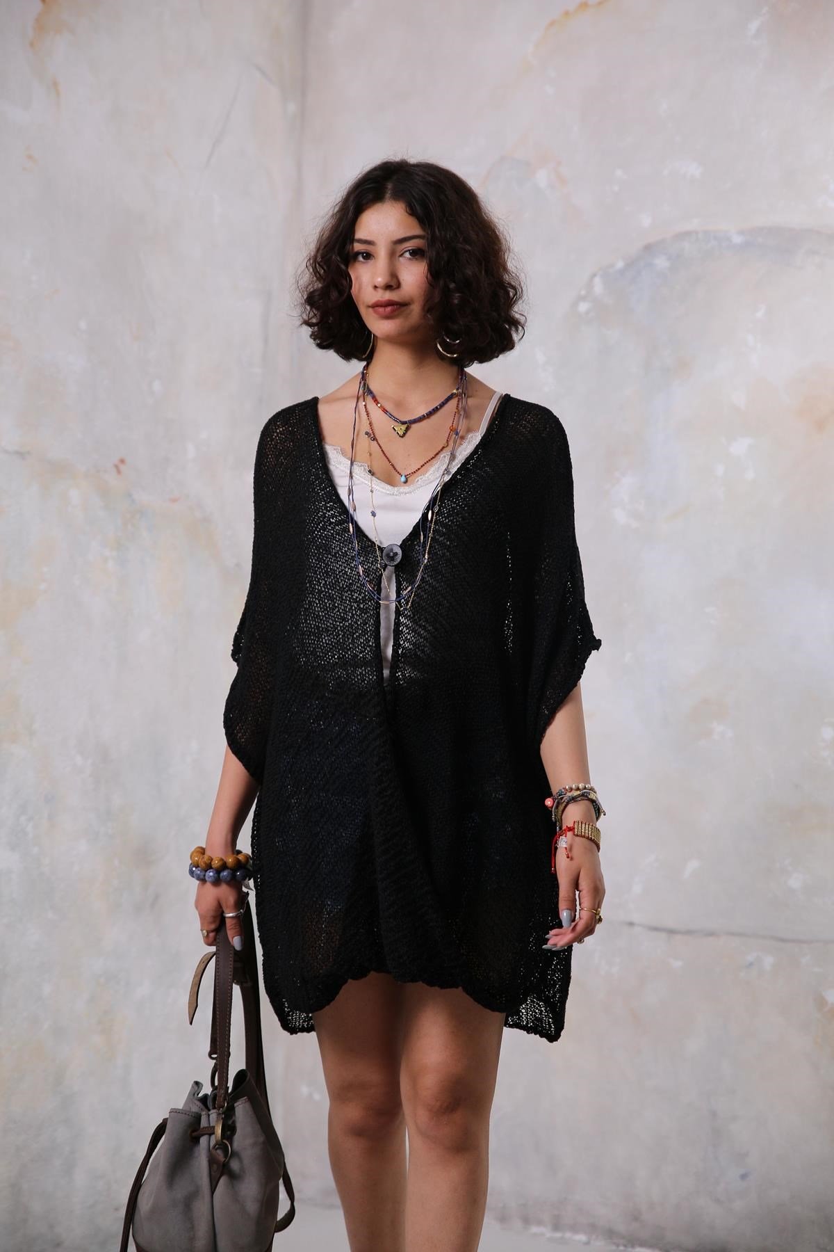 Siyah Tek Düğme Judith Merserize Tunik - Şaman Butik Siyah Tek Düğme Judith Merserize Tunik