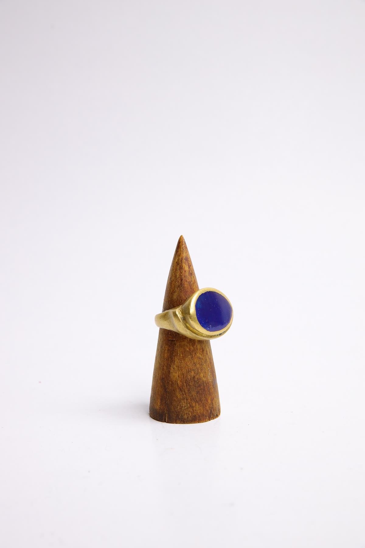  Lapis Taşlı Oval Tasarım Bronz Yüzük