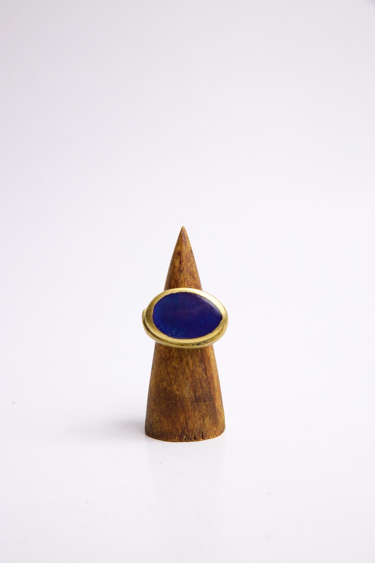  Lapis Taşlı Oval Tasarım Bronz Yüzük