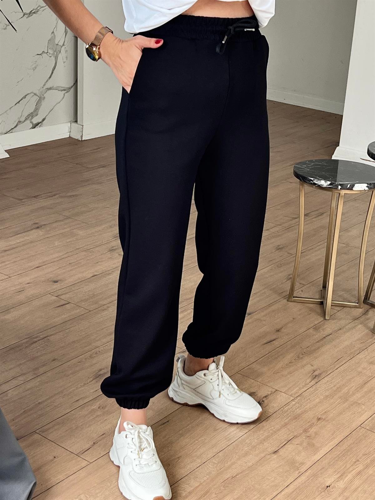 Beli Bağcıklı Jogger Eşofman Altı SİYAH