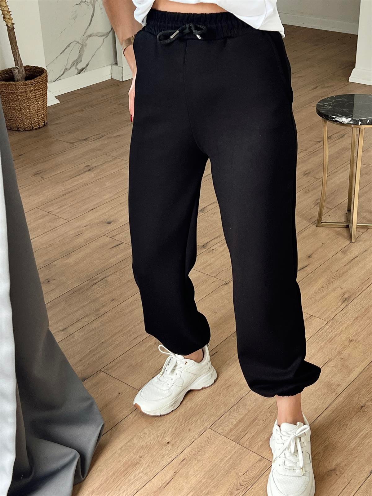 Beli Bağcıklı Jogger Eşofman Altı SİYAH