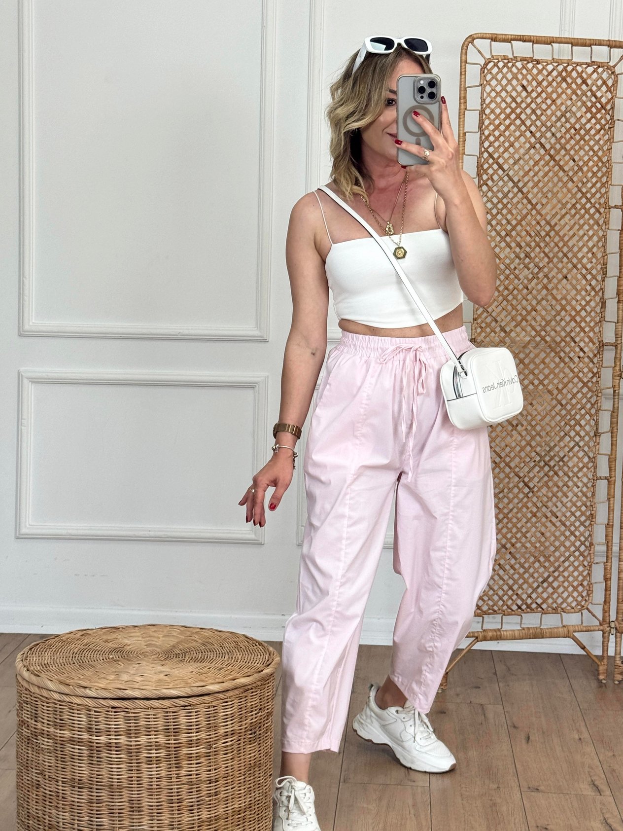 Stretch Pants with Drawstring Waist Pink