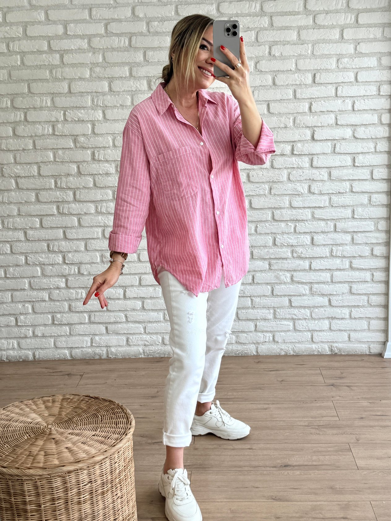 Çizgili Cep Detaylı Gömlek GÜL KURUSU