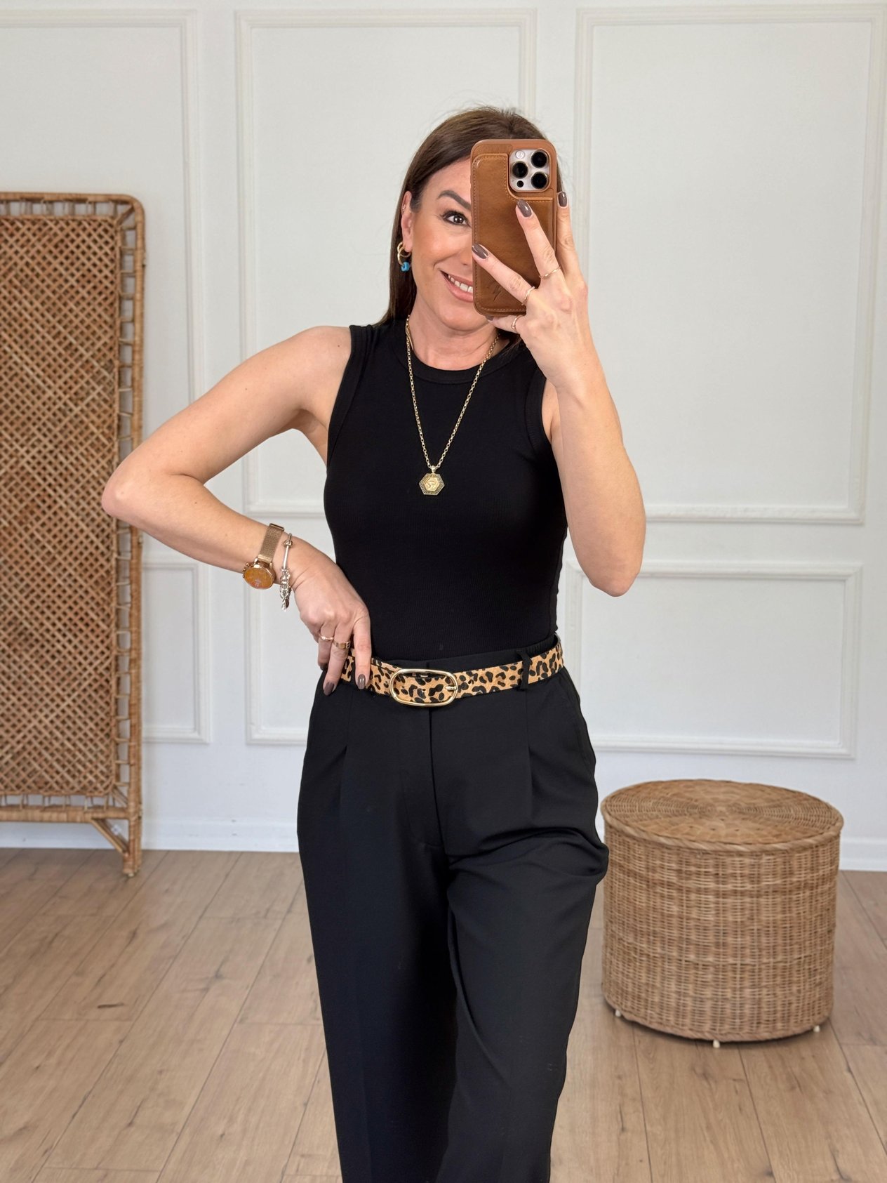 Ribbed Strappy Tank Top BLACK