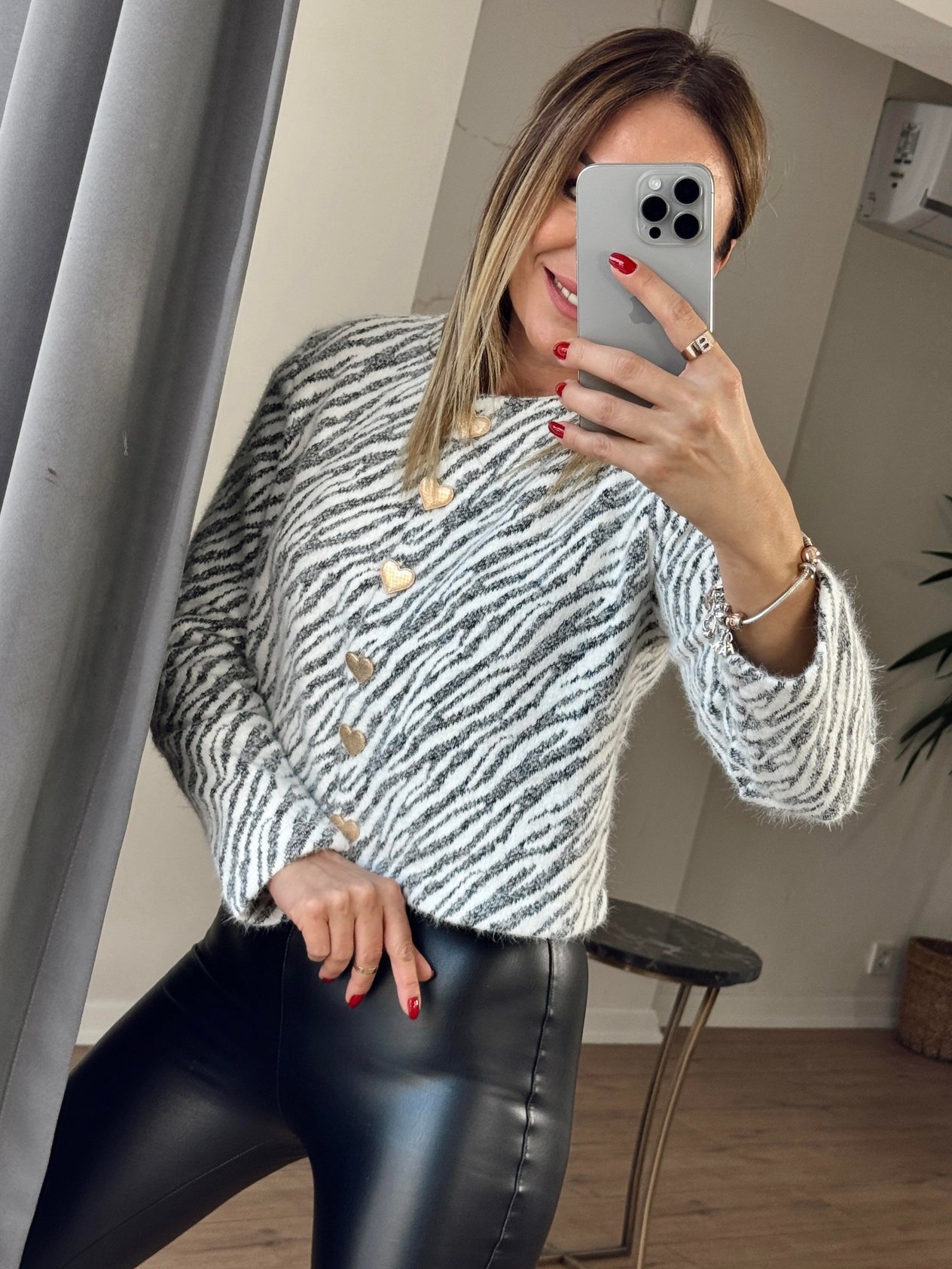 Heart Buttoned Cardigan Gray