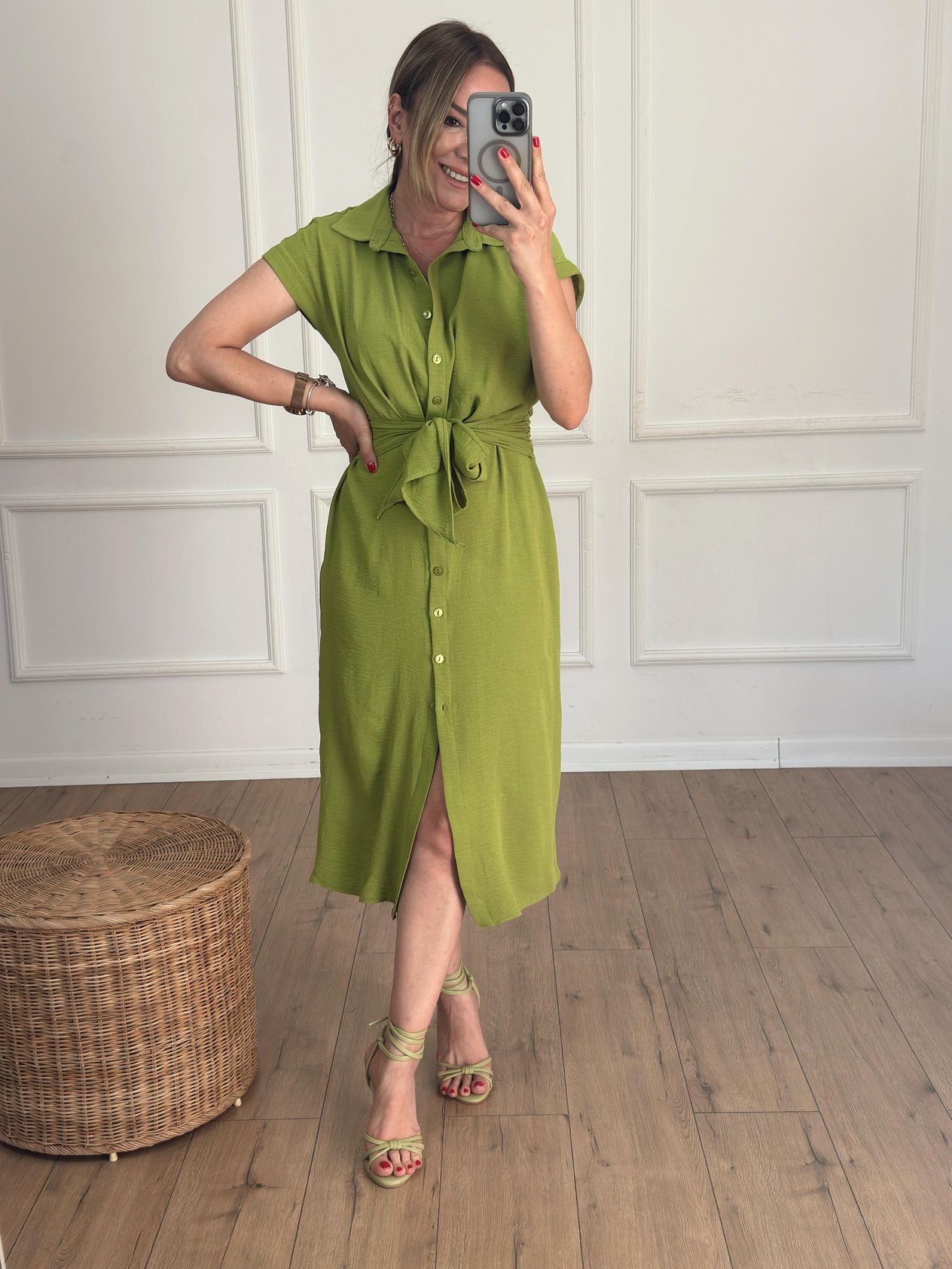 Shirt Dress with Belt Detail Olive Green