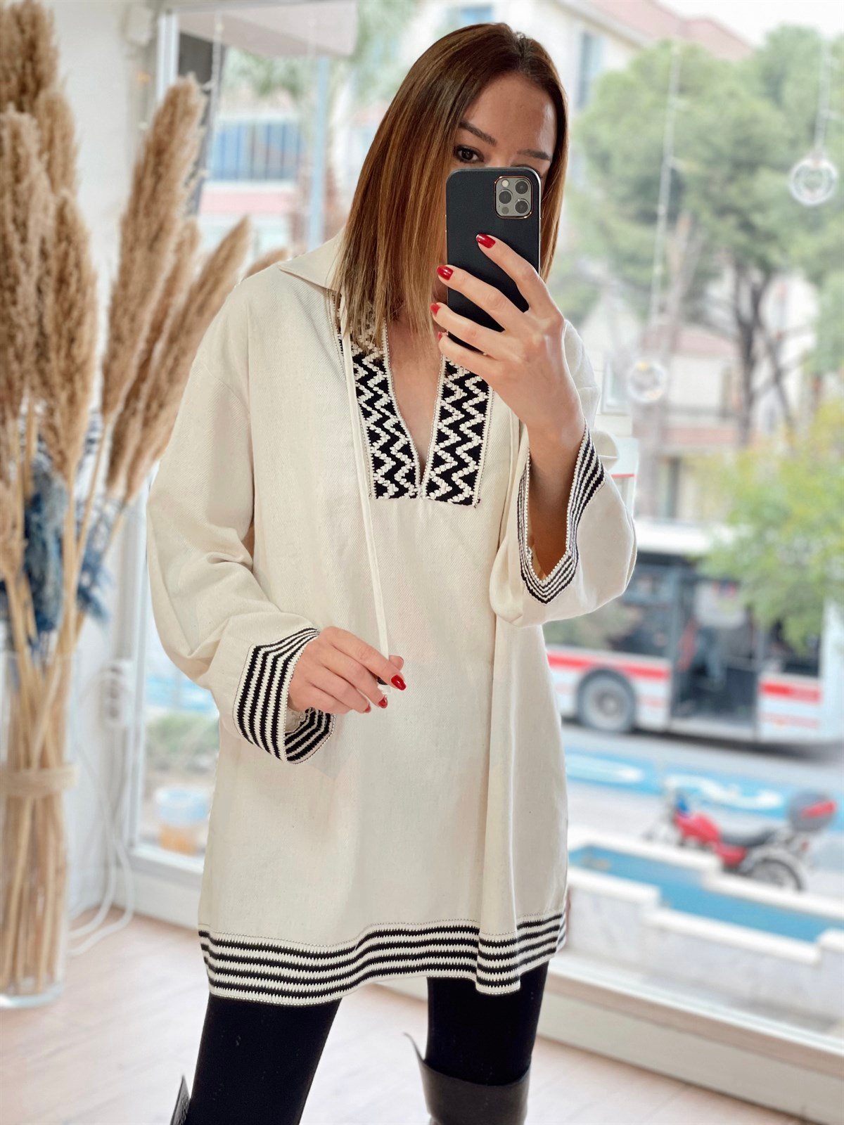 Şerit Detaylı Oversize Bluz