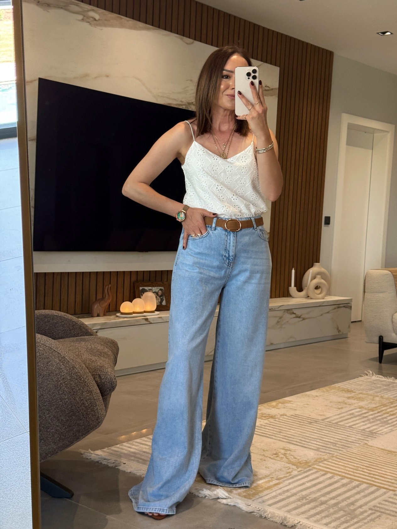 Viskonlu Palazzo Fit Jean MAVİ