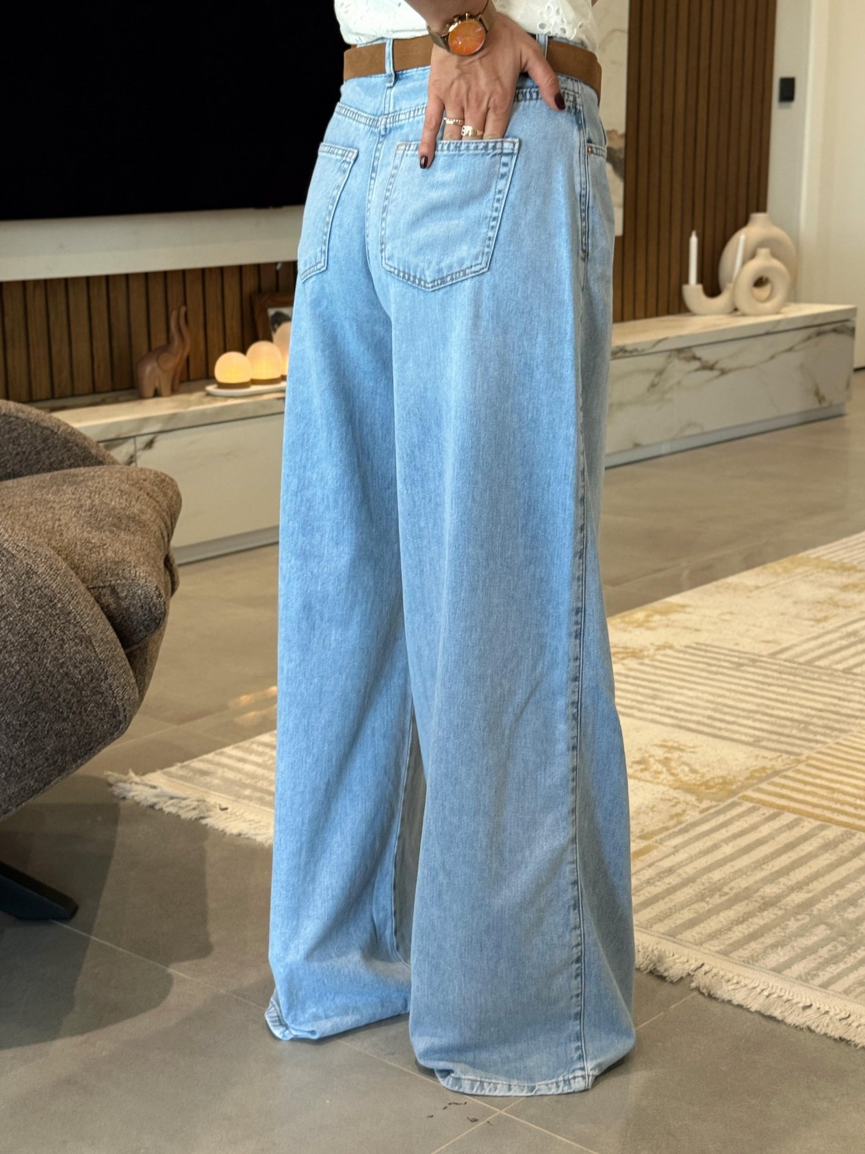 Viskonlu Palazzo Fit Jean MAVİ