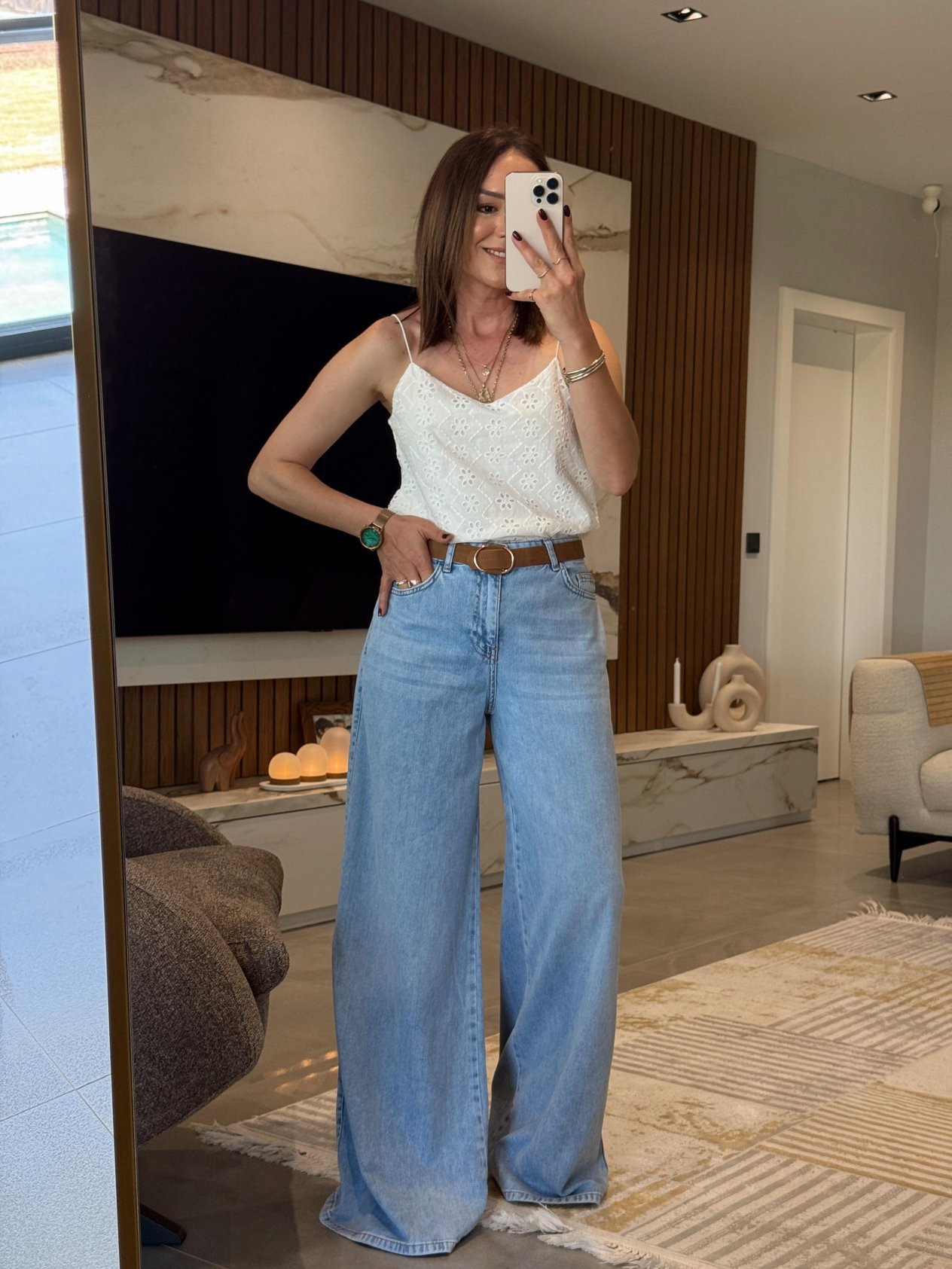 Viskonlu Palazzo Fit Jean MAVİ