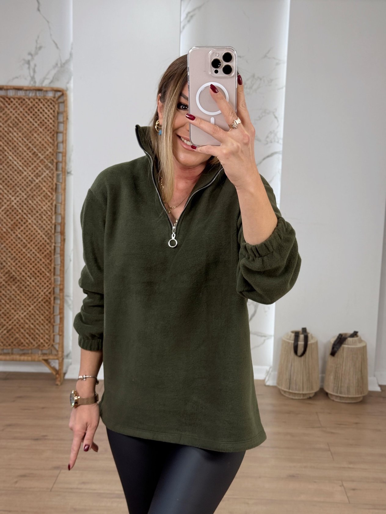 Half-Zip Fleece Sweatshirt Khaki