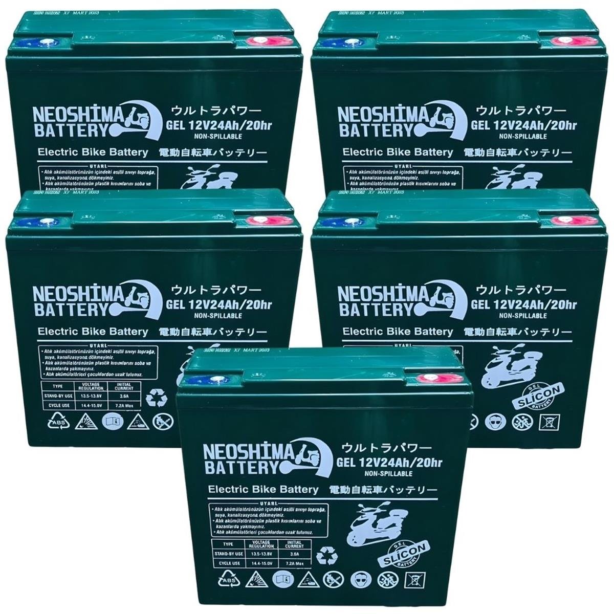 NEOSHİMA 12V 24 AH JEL ELEKTRİKLİ BİSİKLET AKÜSÜ 5'li SET 2023 ÜRETİM