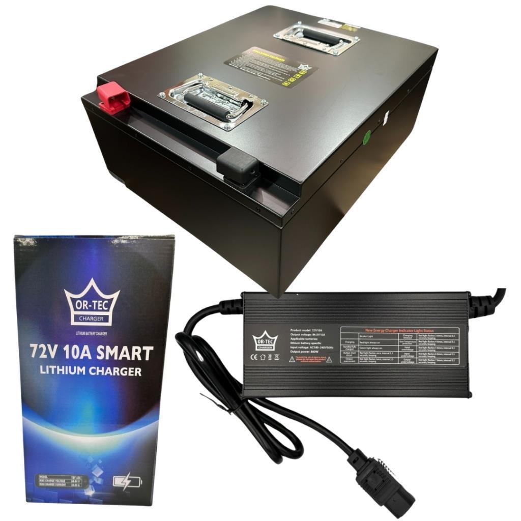 Ortec 72V 60-65AH Lityum LiFePO4 Elektrikli Motosiklet Aküsü - 72V 10A Lityum Akü Şarj Aleti Seti