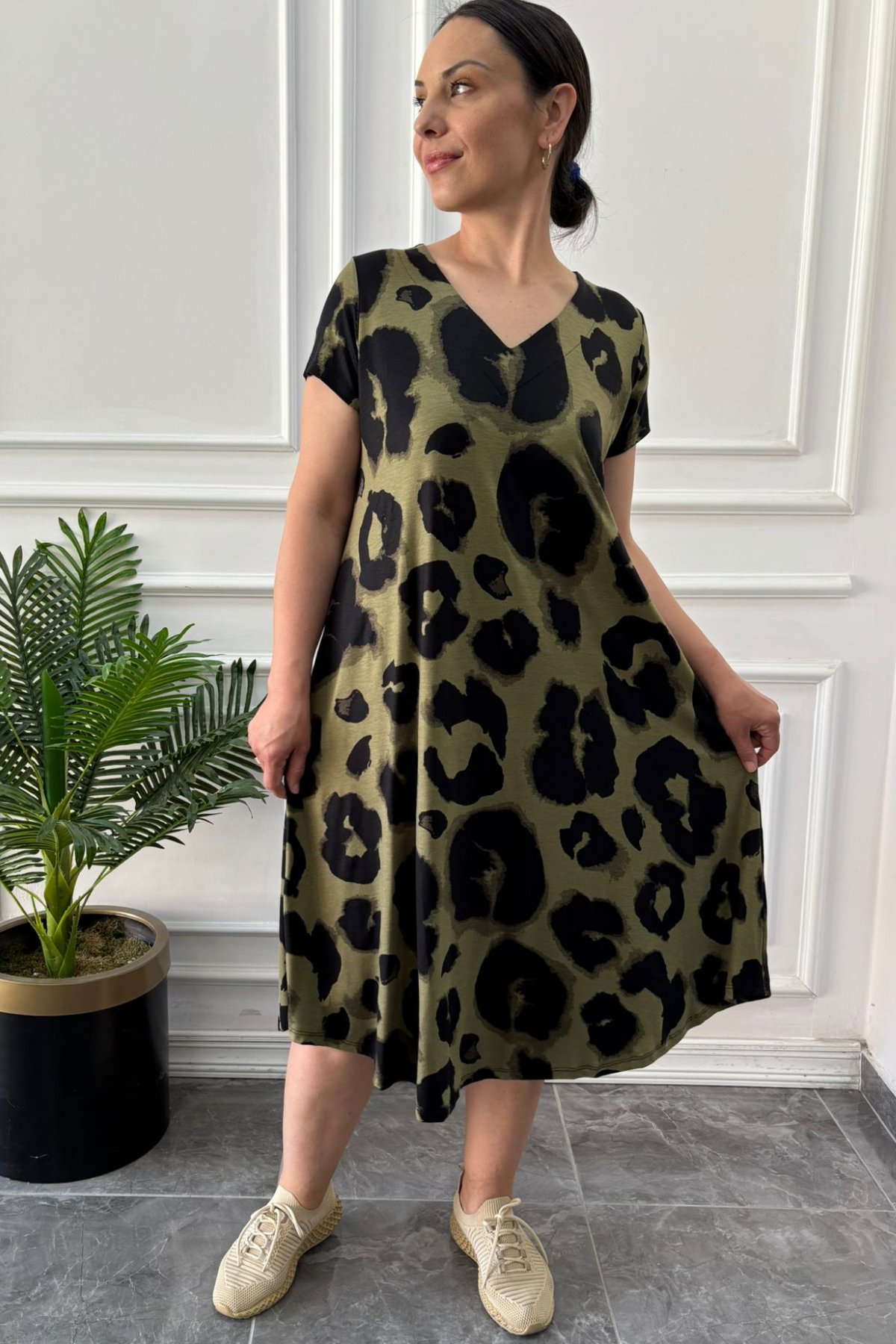 Büyük Beden Leopar Desenli Elbise