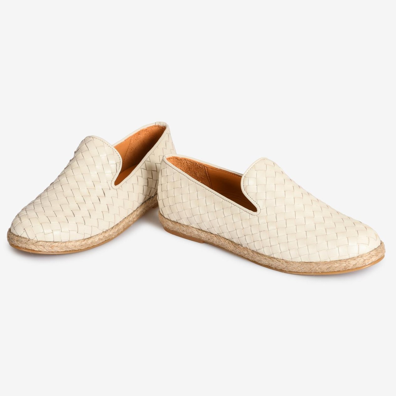 Bej Deri Örgü Kadın Loafer