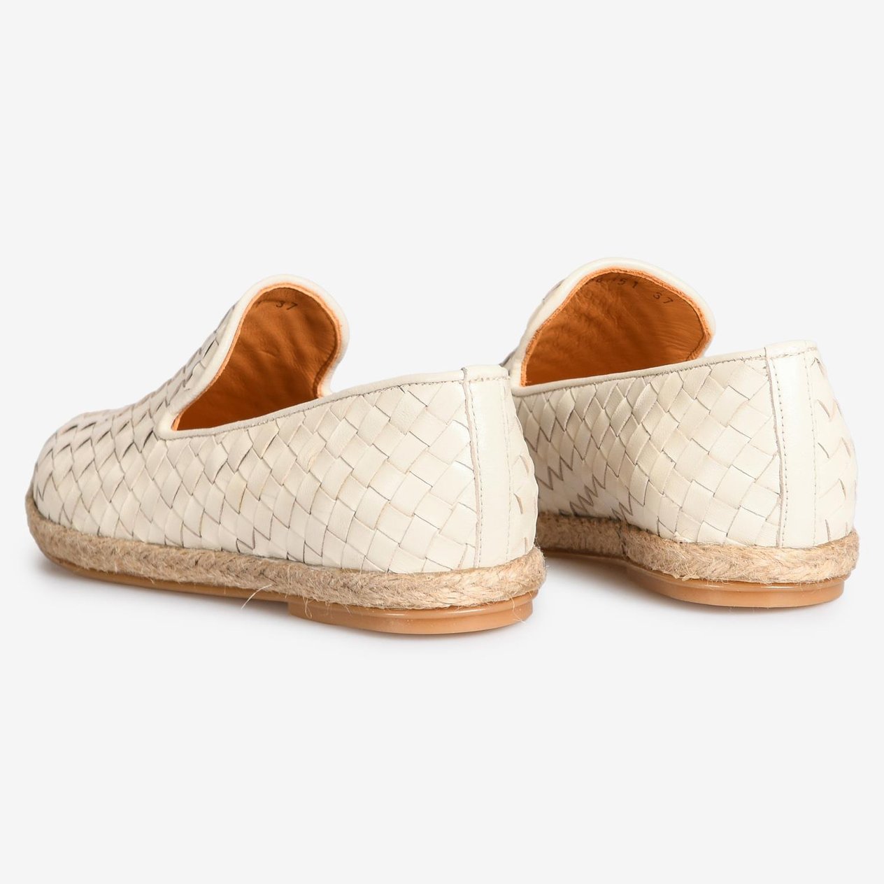 Bej Deri Örgü Kadın Loafer