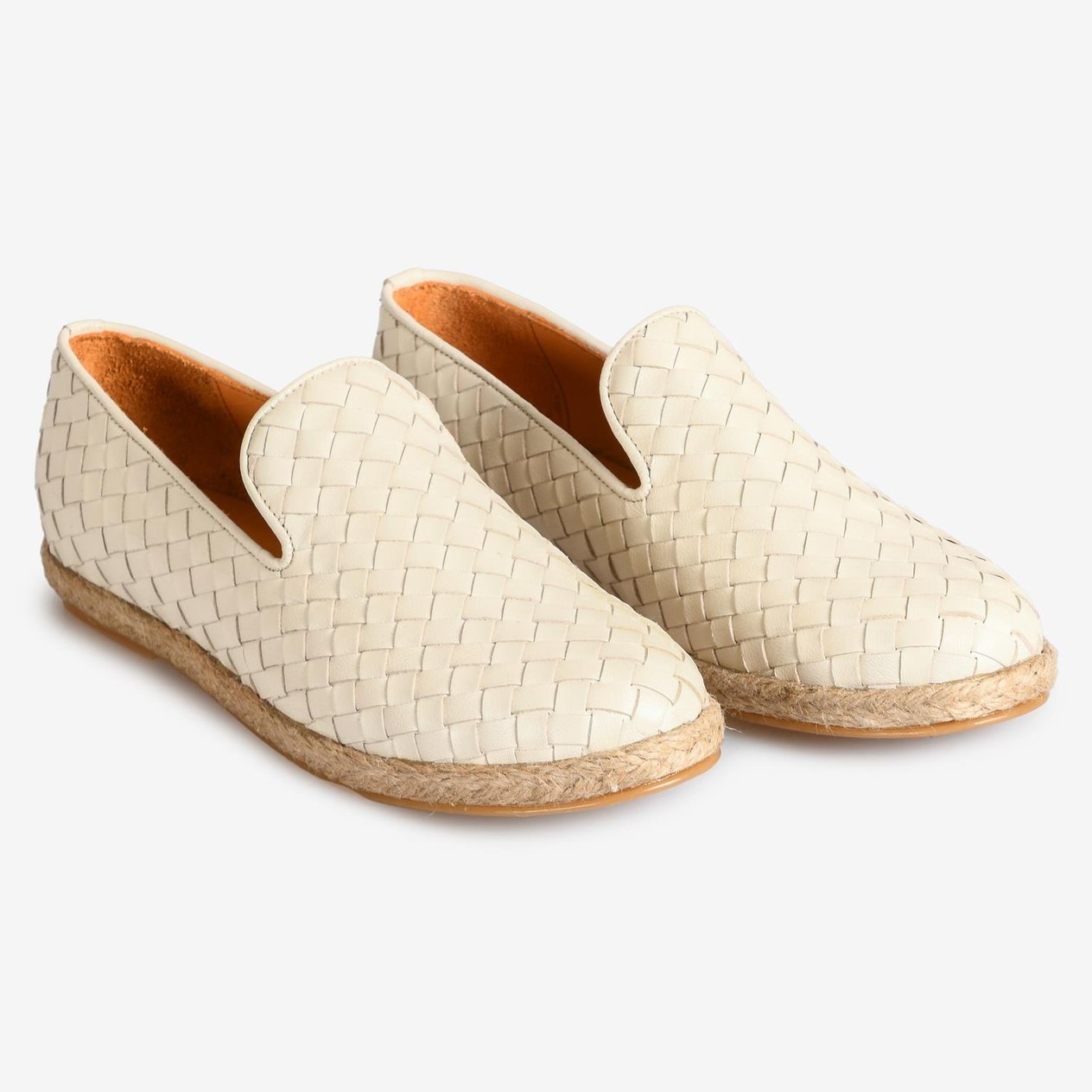 Bej Deri Örgü Kadın Loafer