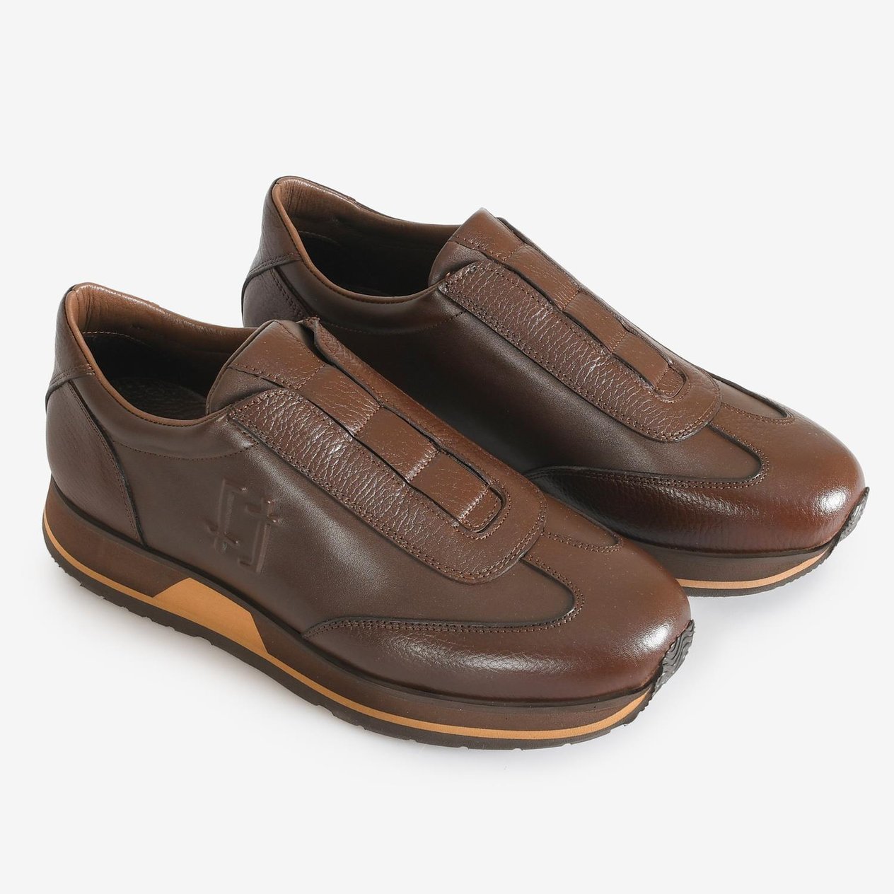 Kahve Deri Bağcıksız Erkek Sneaker