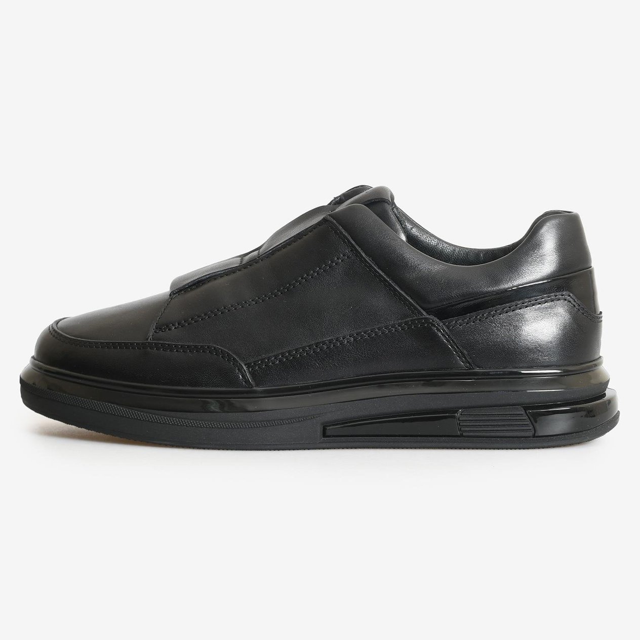 Siyah Deri Bağcıksız Erkek Sneaker