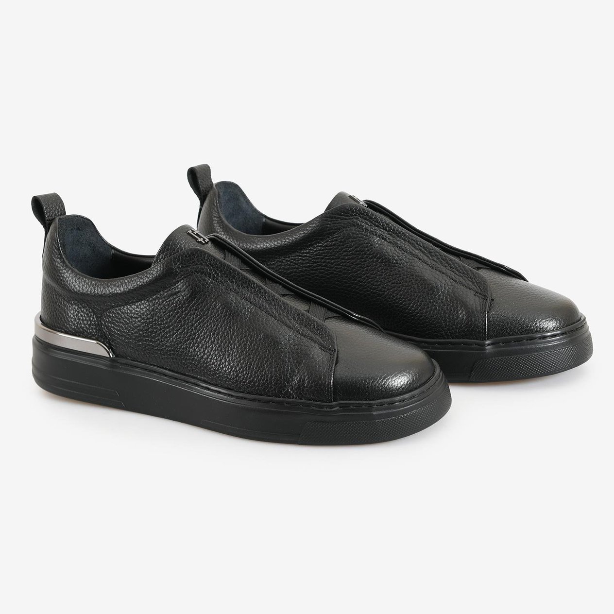 Siyah Deri Bağcıksız Erkek Sneaker