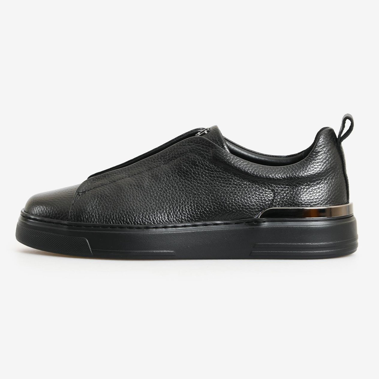 Siyah Deri Bağcıksız Erkek Sneaker
