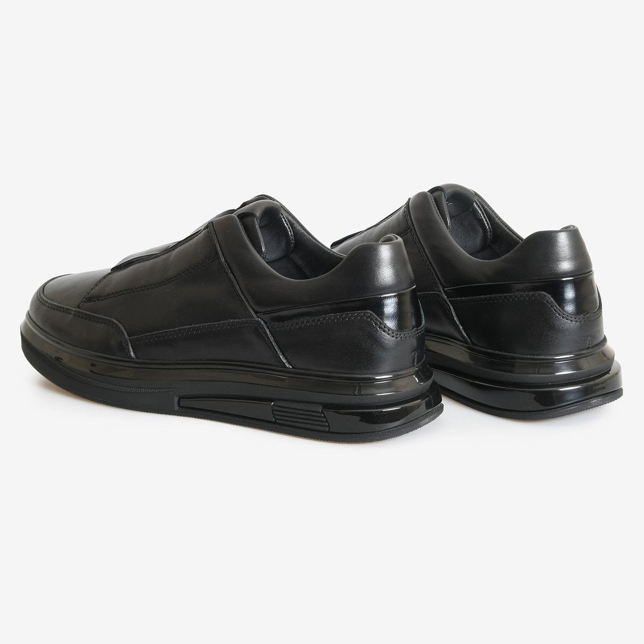 Siyah Deri Bağcıksız Erkek Sneaker