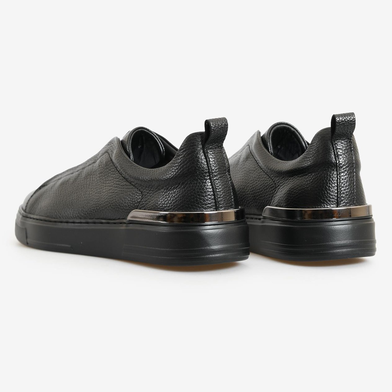 Siyah Deri Bağcıksız Erkek Sneaker