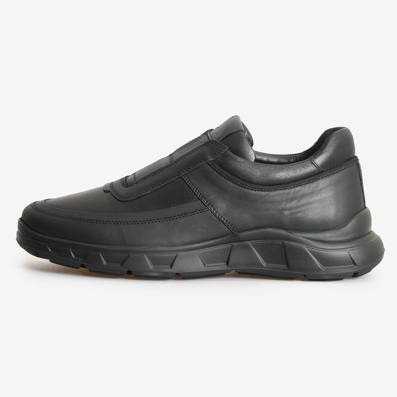 Siyah Deri Bağcıksız Erkek Sneaker