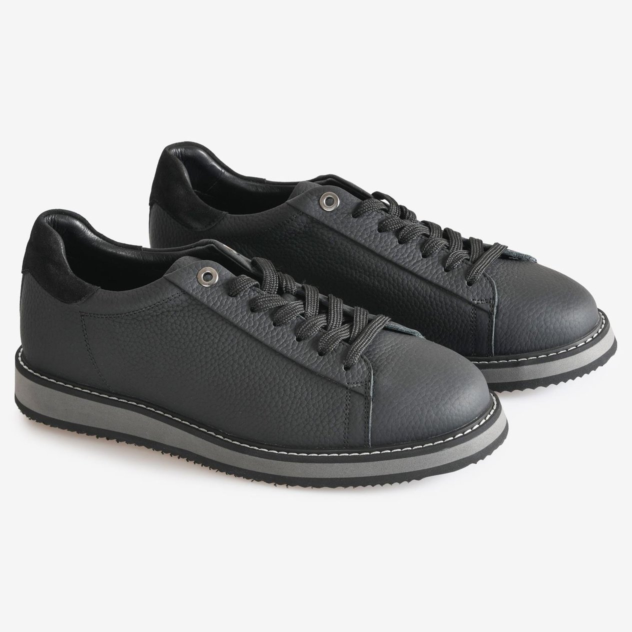 Siyah Deri Erkek Bağcıklı Sneaker