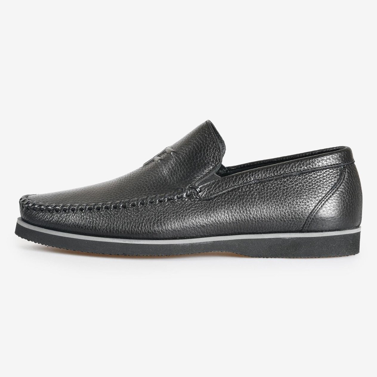 Siyah Deri Logo Baskılı Erkek Loafer