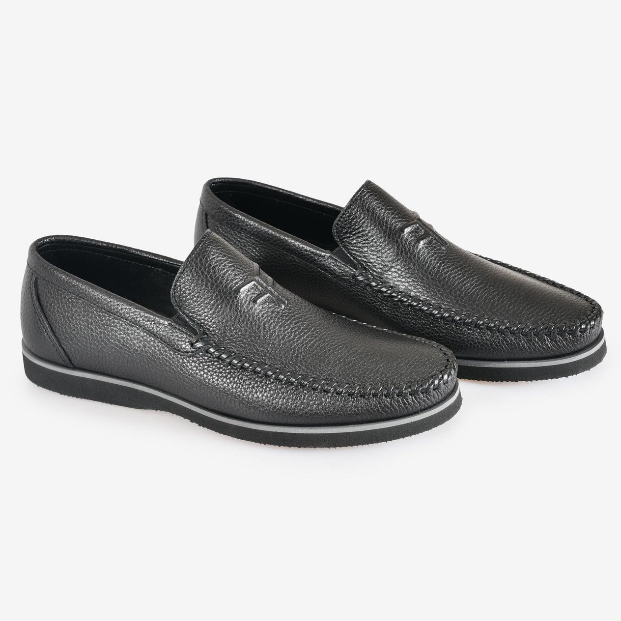 Siyah Deri Logo Baskılı Erkek Loafer