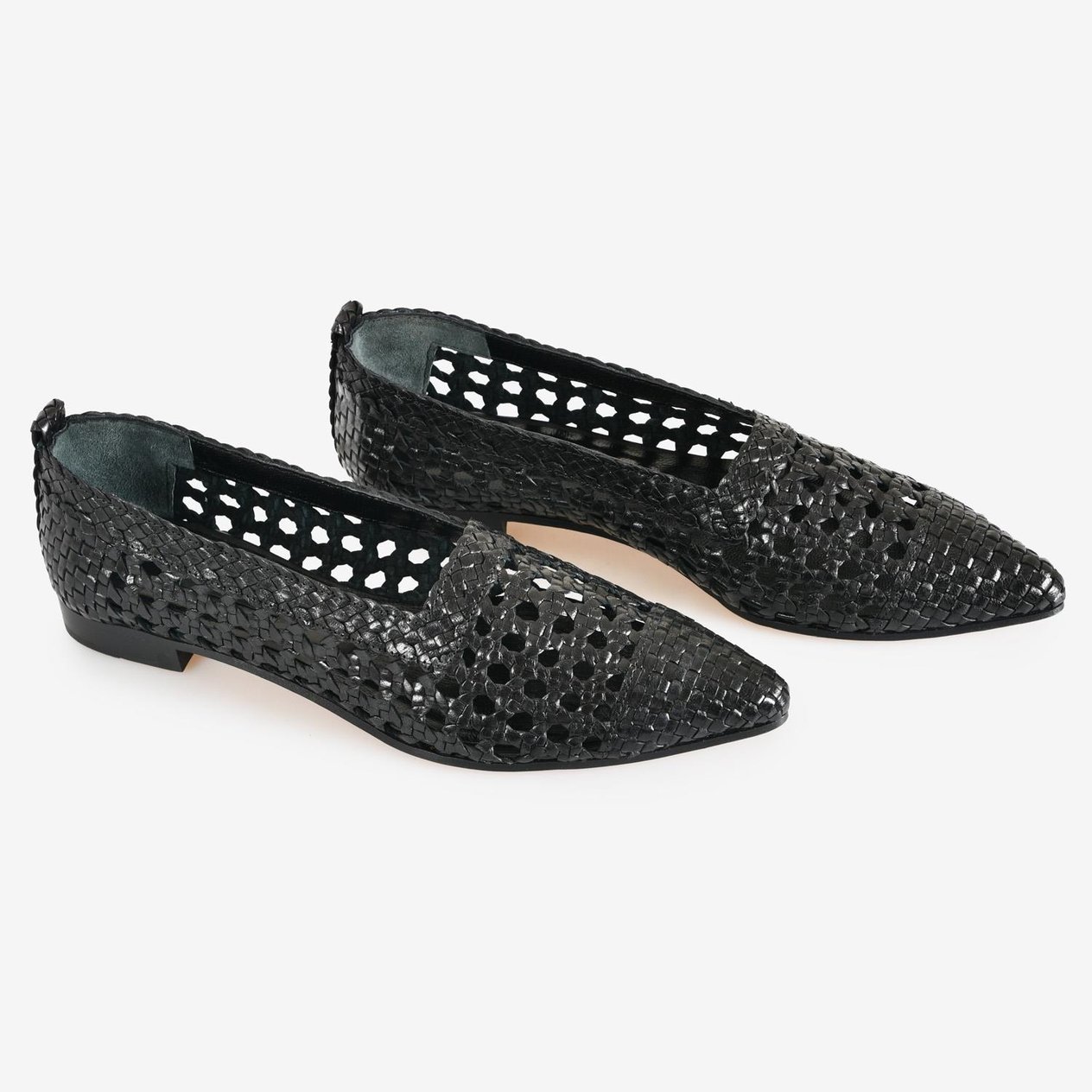 Siyah Örgü Deri Kadın Loafer