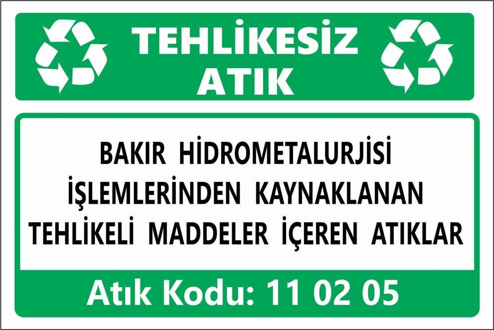 Atık TabelalarıBAKIR HİDROMETALURJİSİ İŞLEMLERİNDEN KAYNAKLANAN TEHLİKELİ MADDELER İÇEREN ATIKLAR
