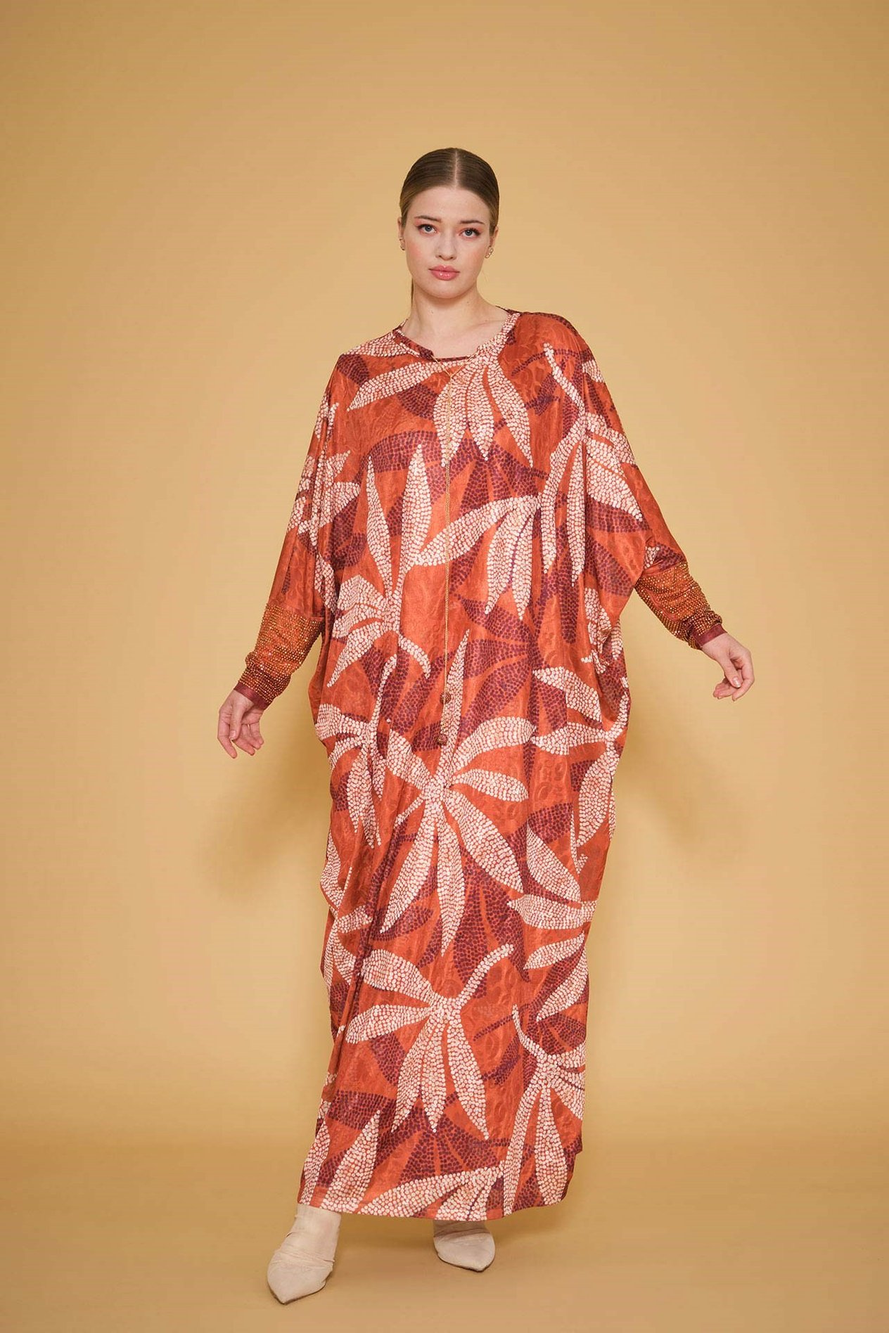 Desenli Örme Kaftan Elbise