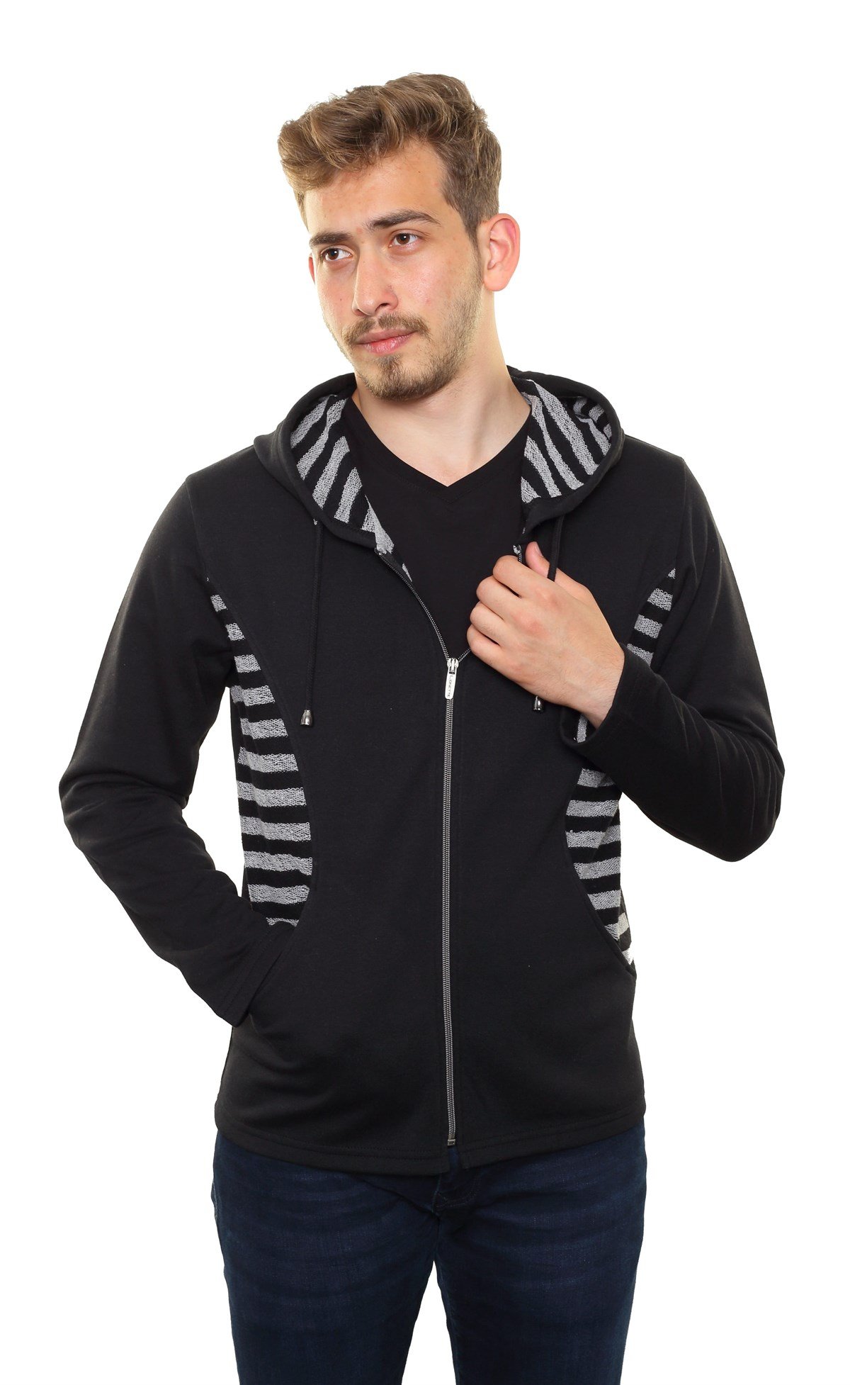 Kapşonlu Fermuarlı Sweatshirt 