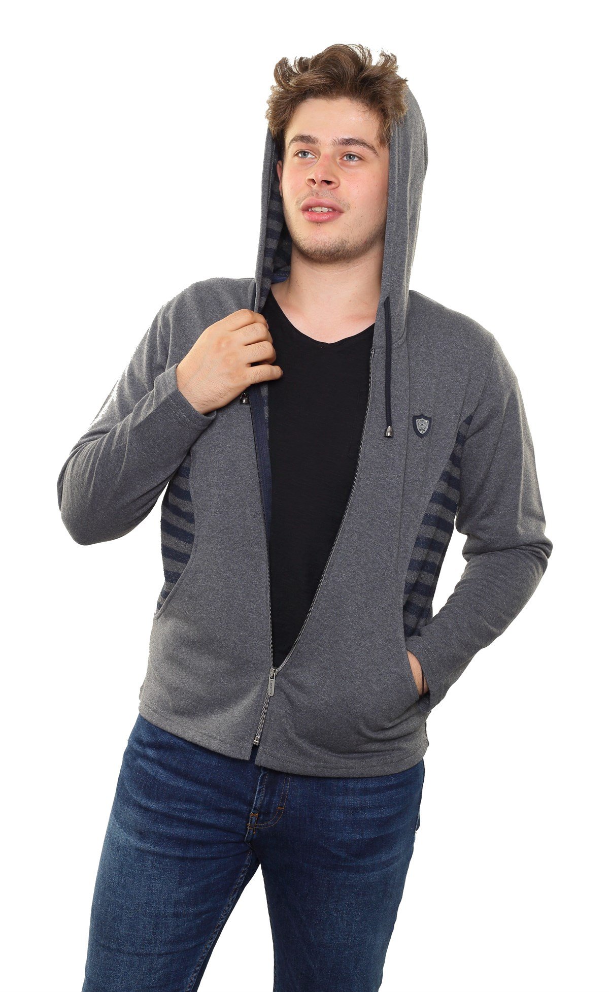 Kapşonlu Fermuarlı Sweatshirt 