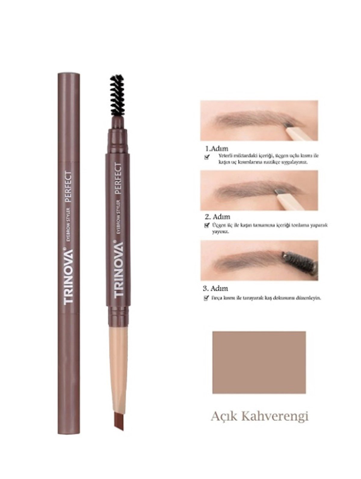 Trinova Light Coffee Fırçalı Kaş Kalemi Double-ended Eyebrow Pencil Açık Kahve