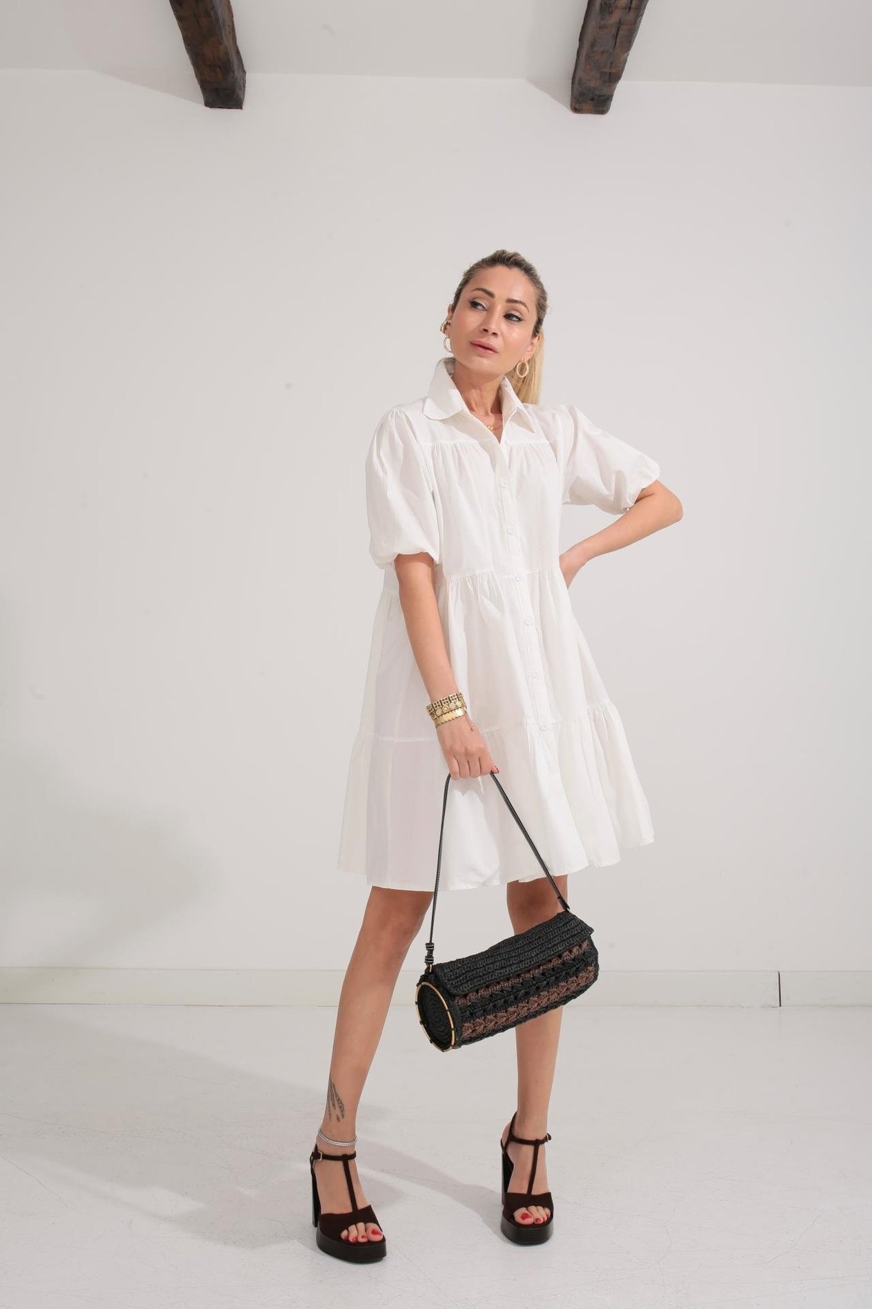 Ekru Katlı Gömlek Elbise DRESSES | NO33