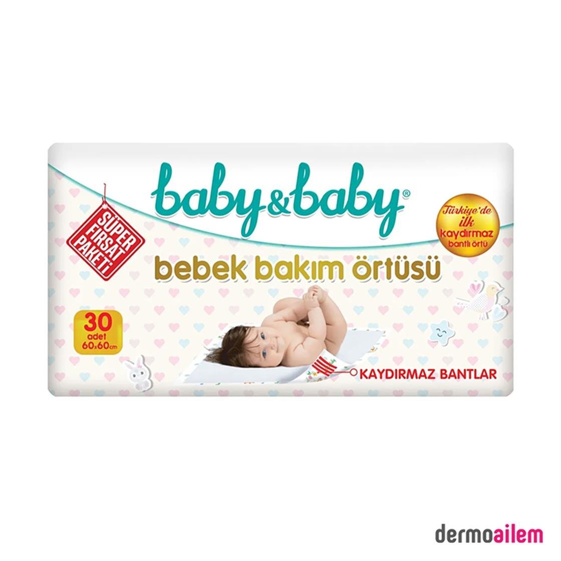 Bebek Bezleribaby&babyBaby & Baby Bebek Bakım Örtüsü Kaydırmaz Bantlı 30'lu 60X60 cm