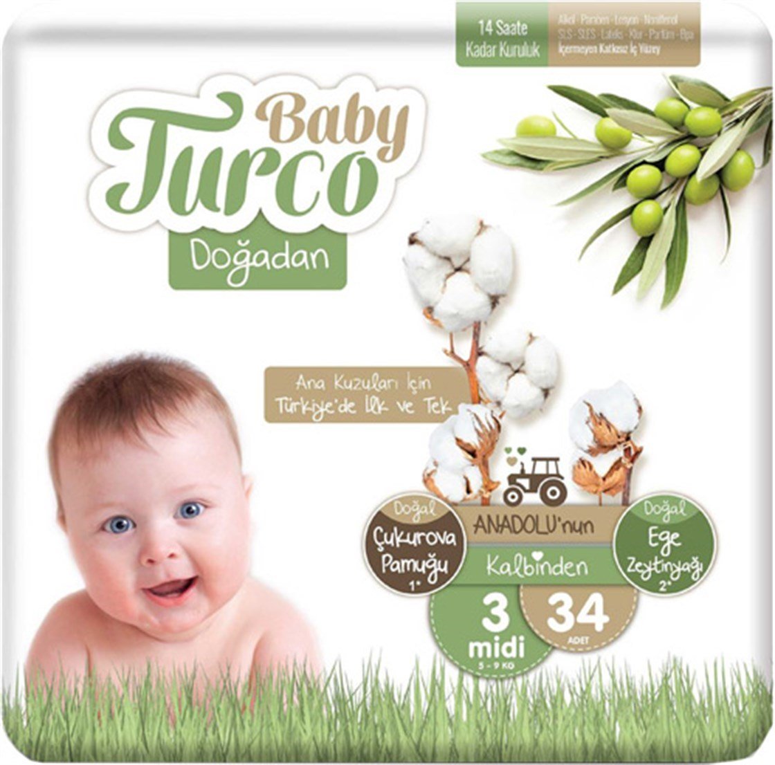 Bebek BezleriBaby TurcoBaby Turco Doğadan 3 Numara Midi 34'lü Bebek Bezi