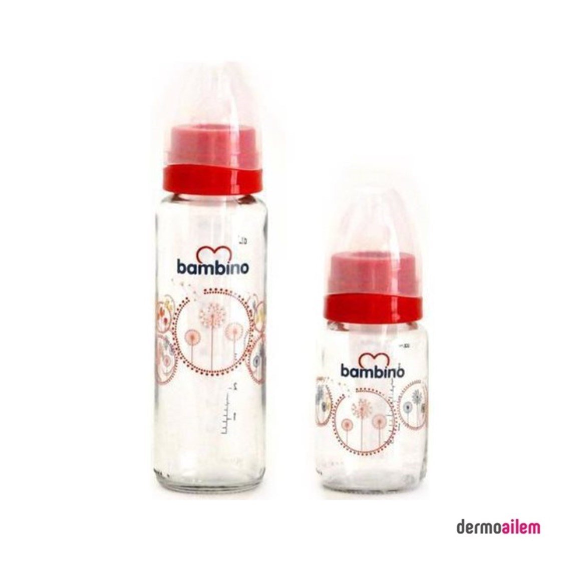 Biberon & Emzik & OyuncakBambinoBambino 2li Cam Biberon Seti 225ml+125ml  Kırmızı